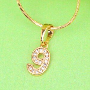 "Rose Gold Number 9 Pendant with Crystals – 18K Gold Plated Charm, XPPT1349